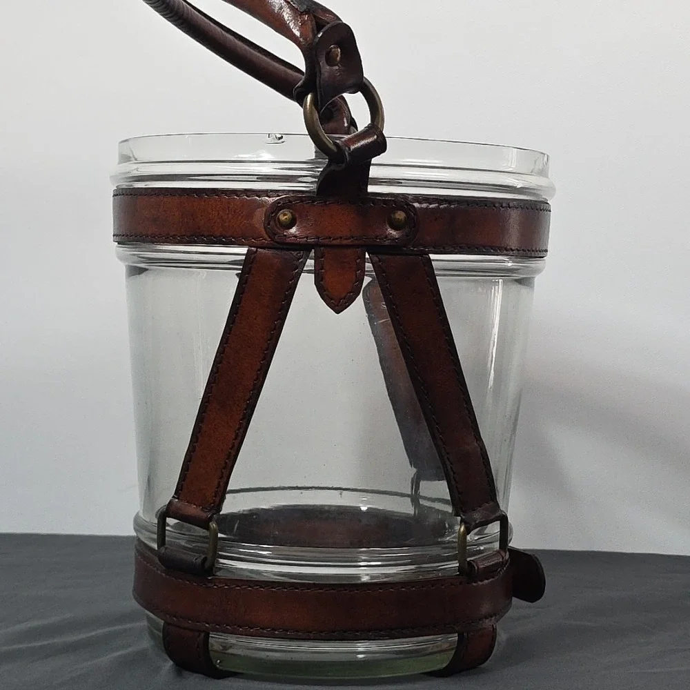 Wesley Leather and Glass Wine Cooler Vintage Cabin Lodge Decor Man Cave‎